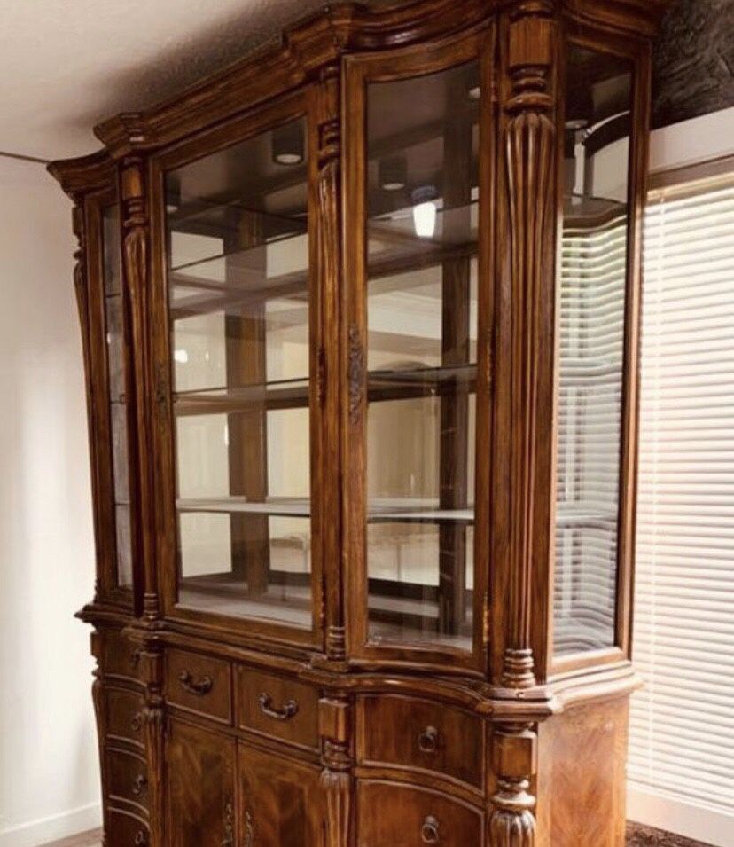 Antique Staas China Cabinet It’s 70inches long by 90 inches tall The depth is only 21 inches serious buyer only please price is fix pick up from Ren