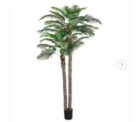 8 ft. Golden Cane Palm Trees Artificial Tall Faux Palm Tree with Pot with Natural Wood Trunk and Lifelike Leaves