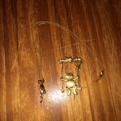 Gold Cat Jewelry. Necklace With A Moving Tail & Pin. NOT REAL!