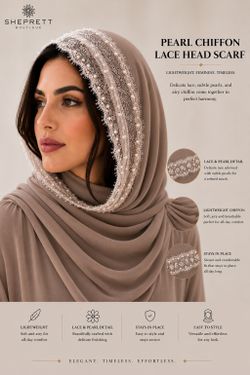 Pearl Lace Hijab, Luxury Lace Chiffon Headscarf, Elegant Muslim Hijab for Women, Modest Fashion, Premium Gift