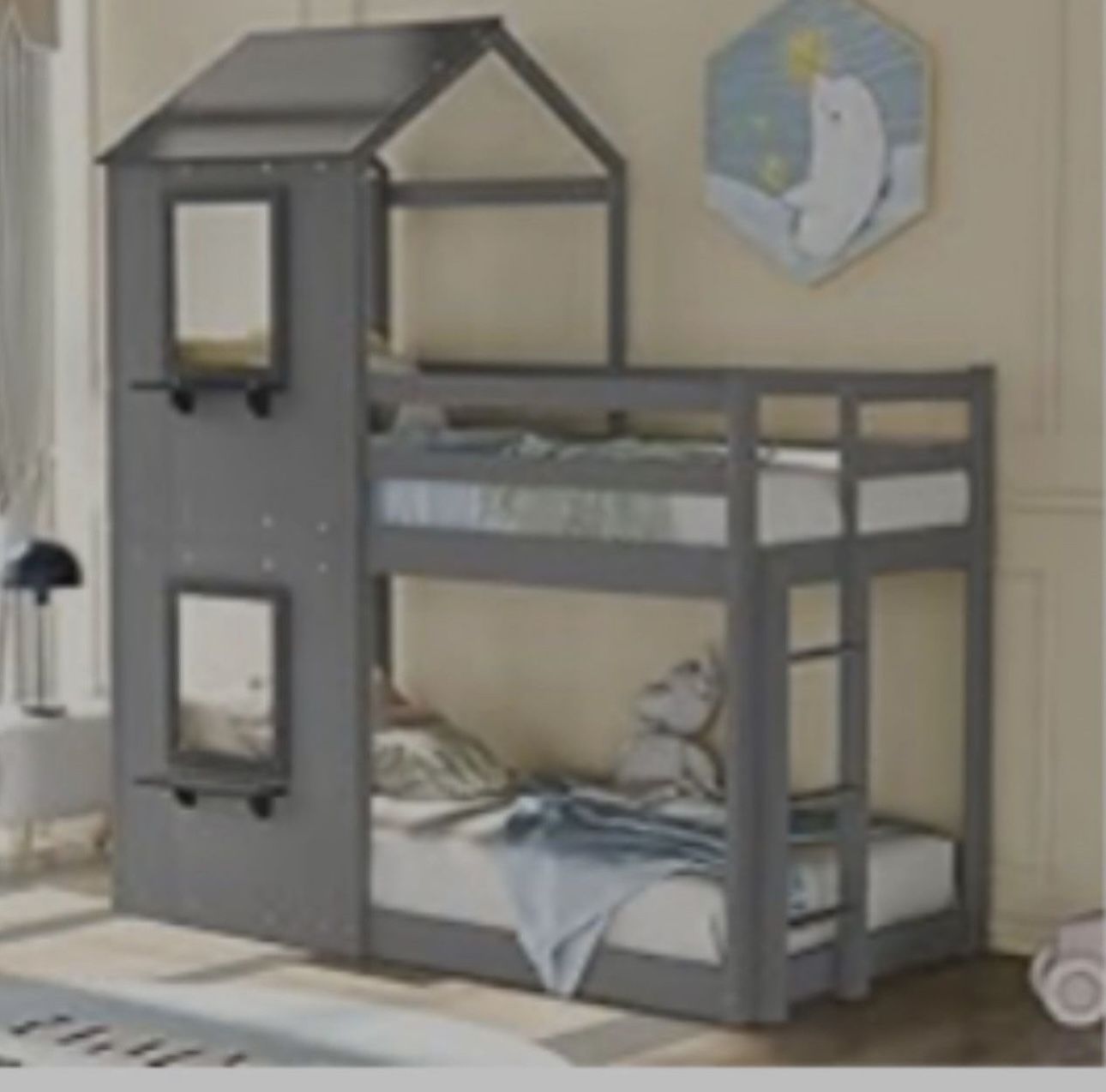 ✨AWESOME MODERN Grey House Twin Bunk Bed //NICE💝