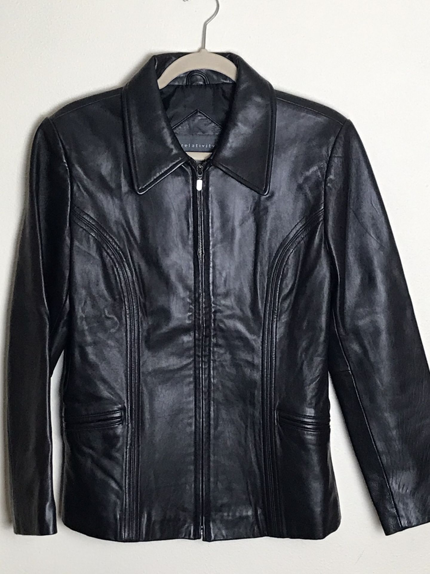 relativity Black Leather Jacket Size Small Pre-owned