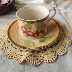 Cherry Cup & Saucer Genuine Stoneware
