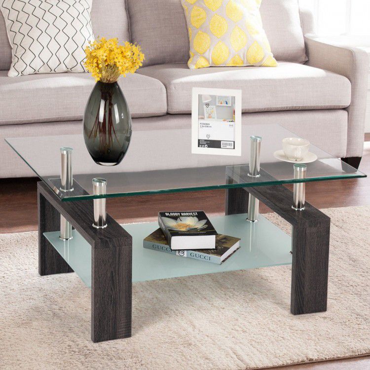 Tempered Glass Coffee Table with Shelf