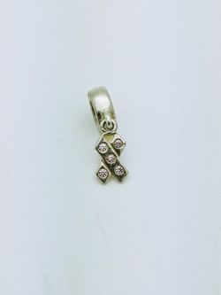 925 ALE Silver Authentic Pandora Pink Cancer Awareness Ribbon Dangle Charm W/ 5 Pink stones