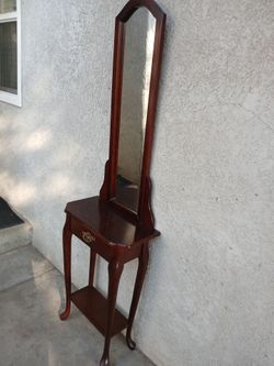 Cherry Wood Cheval Mirror with Console Table