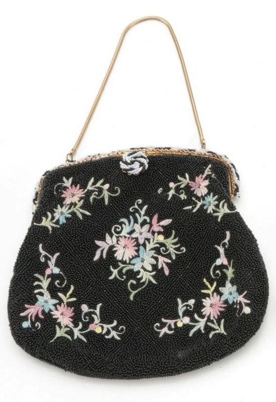 Antique French Floral Beaded Handbag Purse ORO