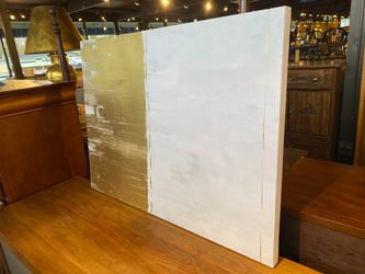 Half White Half Gold Abstract Art Wrapped Canvas Print