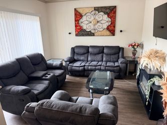 Dark Gray Reclining Sofa and Loveseat Set