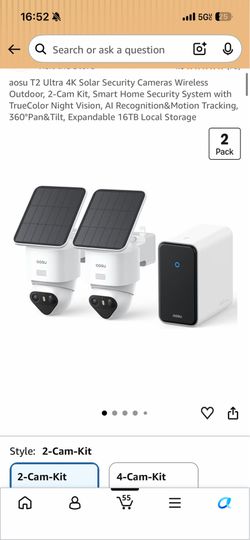 aosu T2 Ultra 4K Solar Security Cameras Wireless Outdoor, 2-Cam Kit, Smart Home Security System with TrueColor Night Vision, AI Recognition&Motion Tra