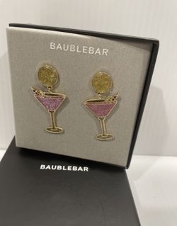 Brand New BaubleBar Gold Tone Cosmo Cocktail Glitter Sparkly Drop Earrings
