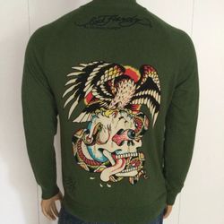 Ed Hardy Green Skull Cardigan New Size M