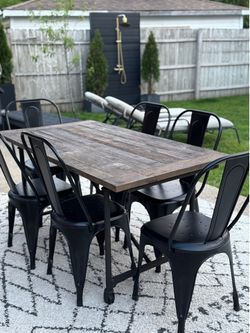 RESTORATION HARDWARE FLATIRON TABLE AND REMY CHAIRS