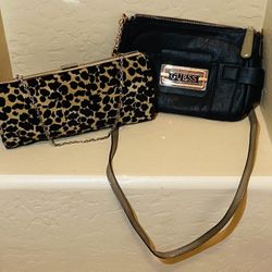 Guess Black Purse & New Leopard Clutch Bundle 