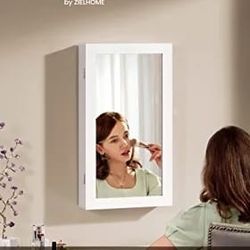 Lockable Jewelry Cabinet with Mirror