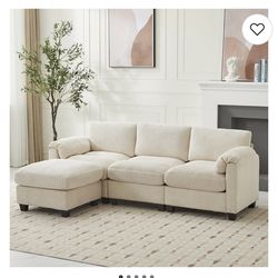 Corduroy Sectional Sofas with 2 Removable ottomans ,4-seat Modular Couch