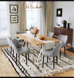 70.9" Farmhouse Dining Set, Modern Rectangular Oak Top Kitchen Dining Room Set With 6 Chairs 🌱