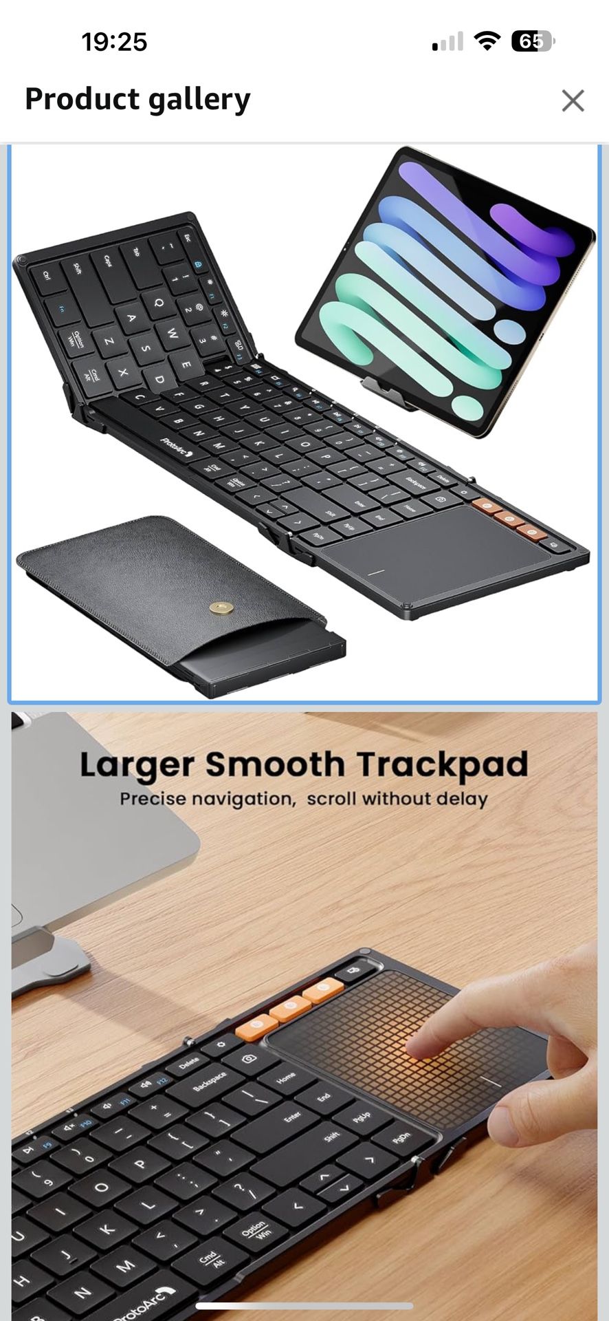 ProtoArc Foldable Keyboard with Touchpad, XK01 TP Folding Portable Keyboard, Full Size Keys, Large Trackpad Bluetooth Travel Keyboards for iPad Laptop