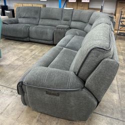Grey Power Electric Fabric Recliner 6 Pieces Sectional