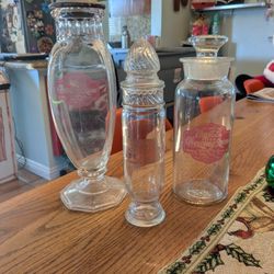 Antique 1930s Apothecary/Advertising Candy/Gum Jars With Lids Coca Cola/Pepsin Gum And Mansfields Pepsin Gum 
