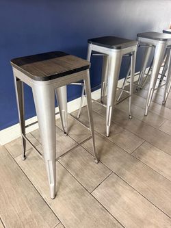 Industrial Metal Bar Stools with Wood Seat – Set of 8
