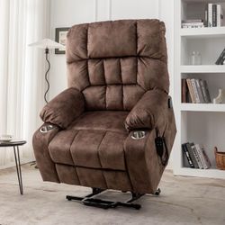 Oversized Power Lift Recliner for Elderly, Dual Motor, Massage Heat Electric Lift Chair with Lumbar Pillow, Cup Holders, Lay Flat, Infinite Position,