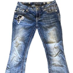 Miss Me Denim Women's Crystals Rhinestones Signature Rise Boot Cut Jeans 29