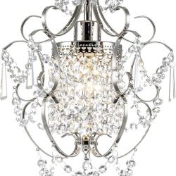Pasentel Small Crystal Chandelier, Mini Elegant Crystal Chandelier Light Fixture, 1-Light Pendant Light Fixture, Adjustable Hanging Lighting For Entry