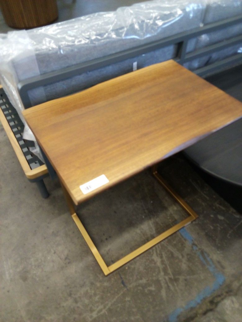 Sloan Faux Live Edge Wood And Gold Metal Laptop Table