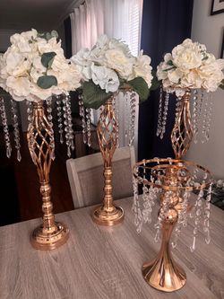 Gold Crystal Wedding Centerpiece Stands Set