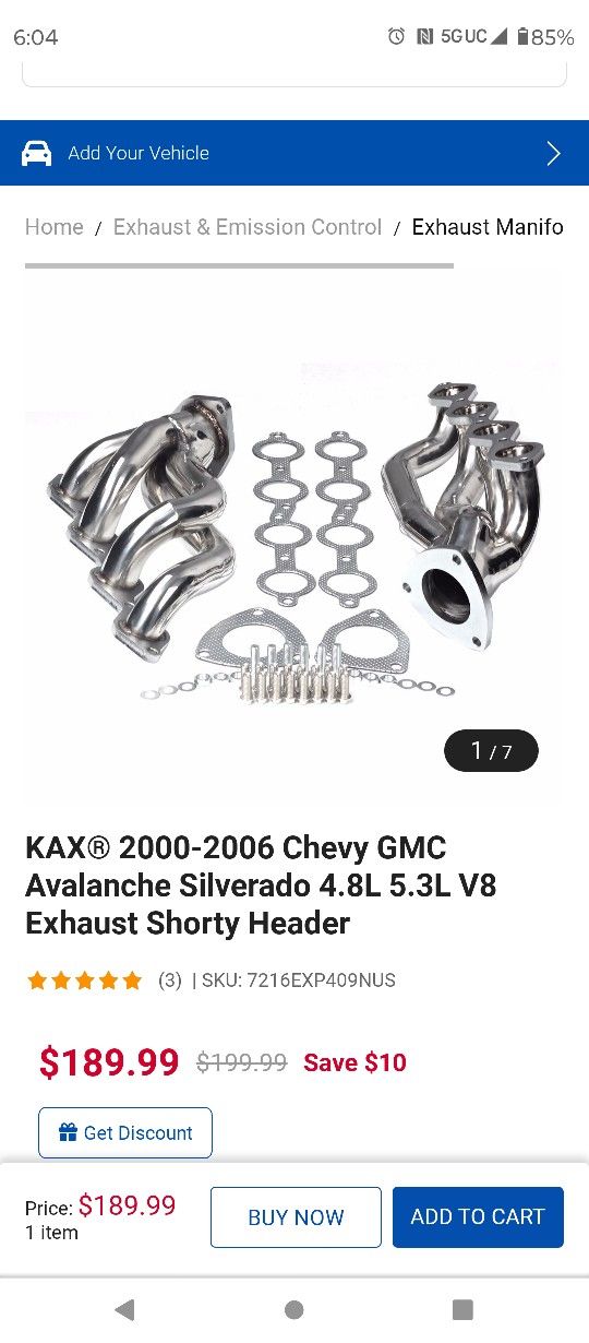 KAX Headers Chevy 5.3 L...Silverado Tahoe Yukon Suburban 