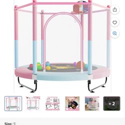 5 ft. Indoor & Outdoor Trampoline Baby Trampoline w/ Basketball Hoop