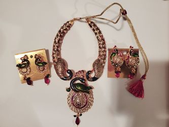 Traditional Meenakari Handmade Peacock Necklace & Earrings Jewelry Set