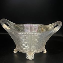 Antique Northwood 8 Sided White Opalescent Carnival Glass Bushel Basket-Decor/Candy-Marked