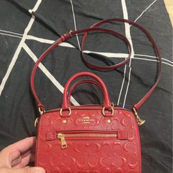 Coach Mini Rowan Satchel in Red Signature Leather