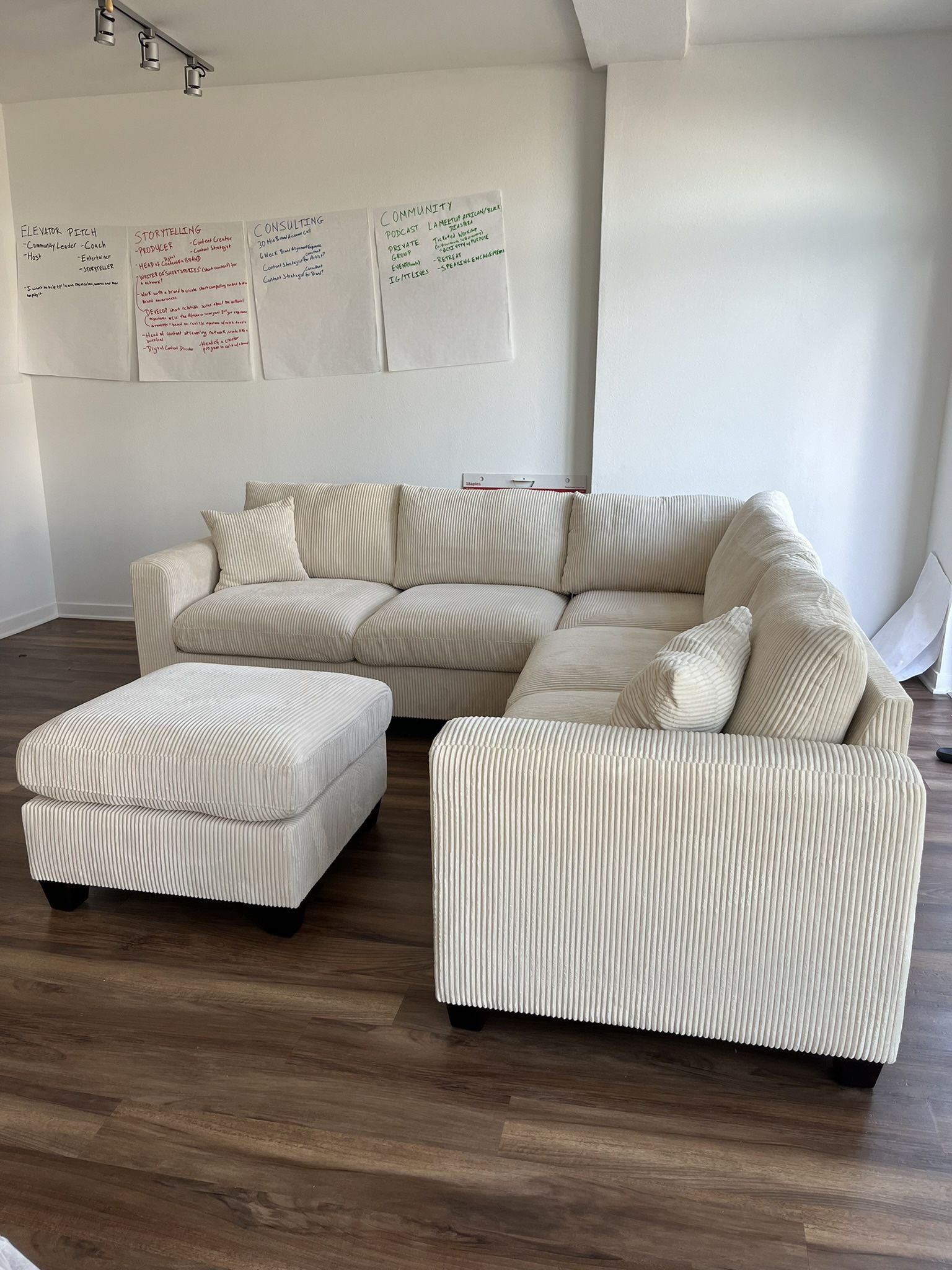 New Off White Corduroy 99x98 Sectional Couch / Free Delivery 