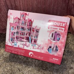 New! Big Dream Doll House with 5 Stories- 19 Rooms, 4 Dolls, Mat, LED Light, Furnitures, Puppie, Accessories