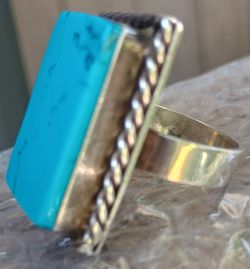 Vintage "Taxco" Large Turquoise Ring Adjustable