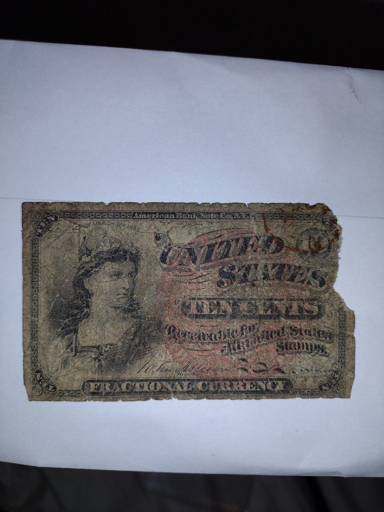 

1863 US Ten Cents 10c Fractional Note