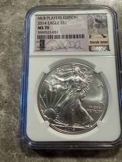 2014 $1 American Silver Eagle MLB Players Edition Derek Jeter NGC MS 70