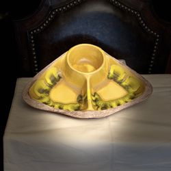 VTG Sequoia Ware California Pottery 663 Chip & Dip Bowl MCM Yellow Drip Glaze