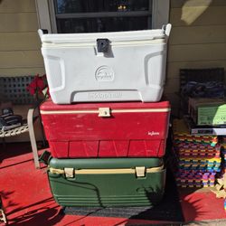 Nice Used Three Large Outdoor Ice Coolers.