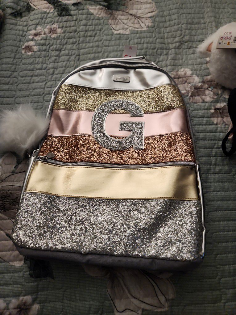 NEW Justice Glitter Stripe Backpack Initial G back to school

