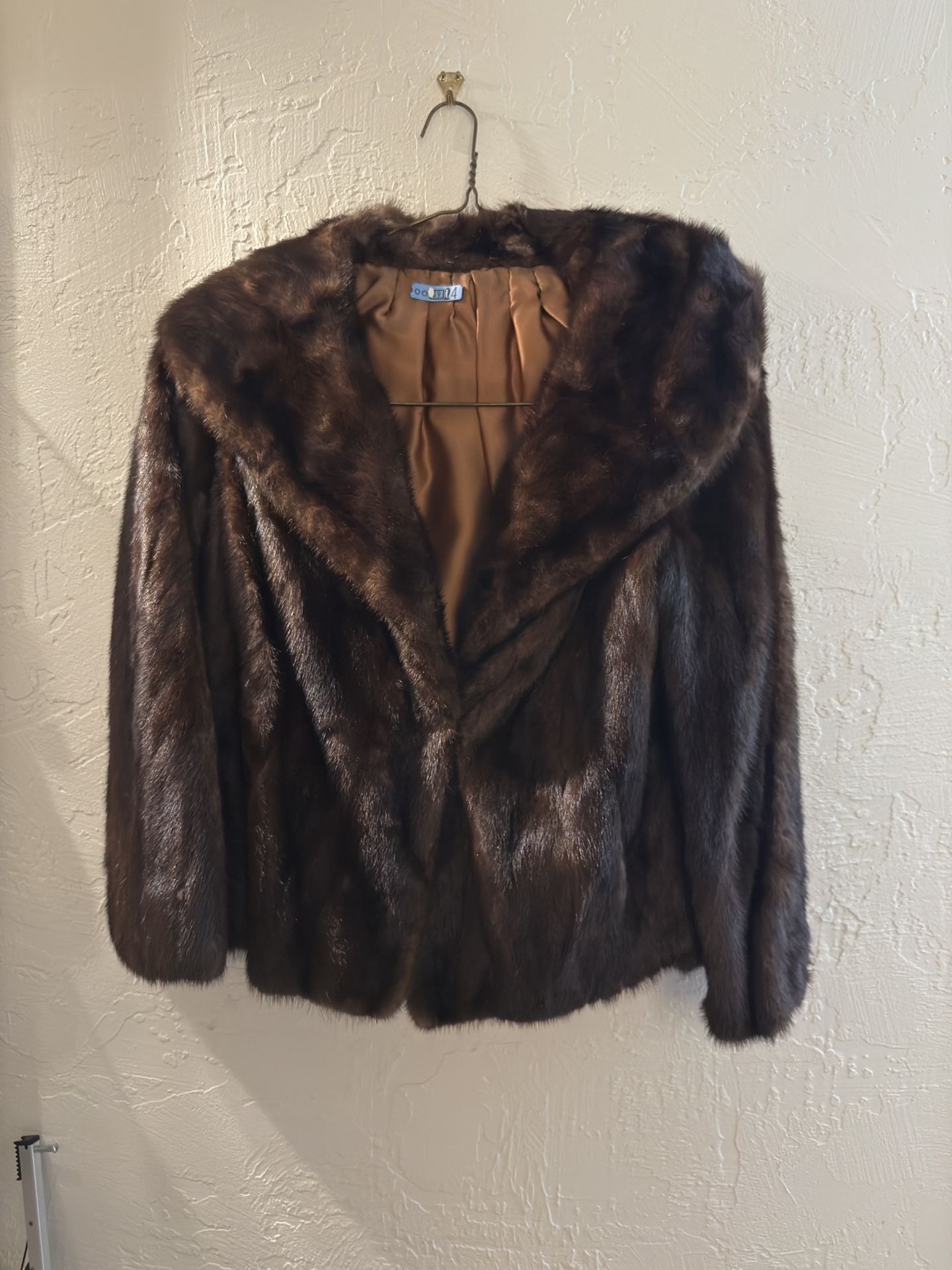 Vintage Dark Brown Mink Fur Coat Jacket With Shawl Collar, Small-medium