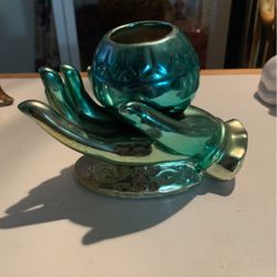 Amazing Vintage 1950s Salco Blue Lustre Hand And Ball Vase Made in Japan With Original Stickers