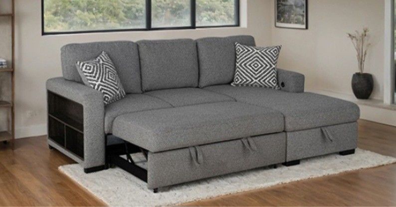 Brand New Grey Sectional Sofa Storage Sleeper 