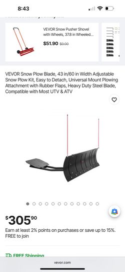 VEVOR Snow Plow Blade, 43-72 in Width Adjustable Snow Plow Kit, Easy to Detach, Universal Mount Plowing Attachment with Rubber Flaps, Heavy Duty St