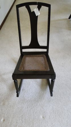 Vintage Black Wood Sewing Rocker With Cane Seat