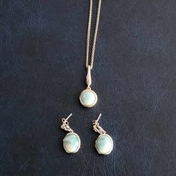 925 silver Larimar necklace with earrings like new
