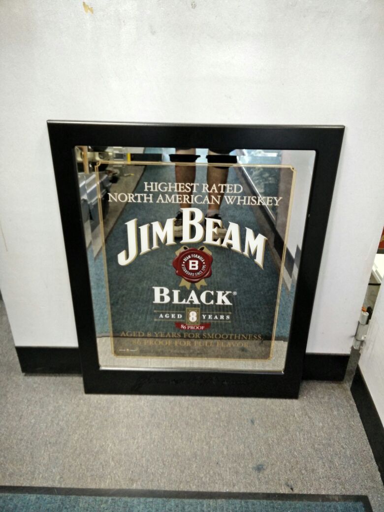 Jim Beam Black Bar Mirror Sign "James Beam" 28x23"